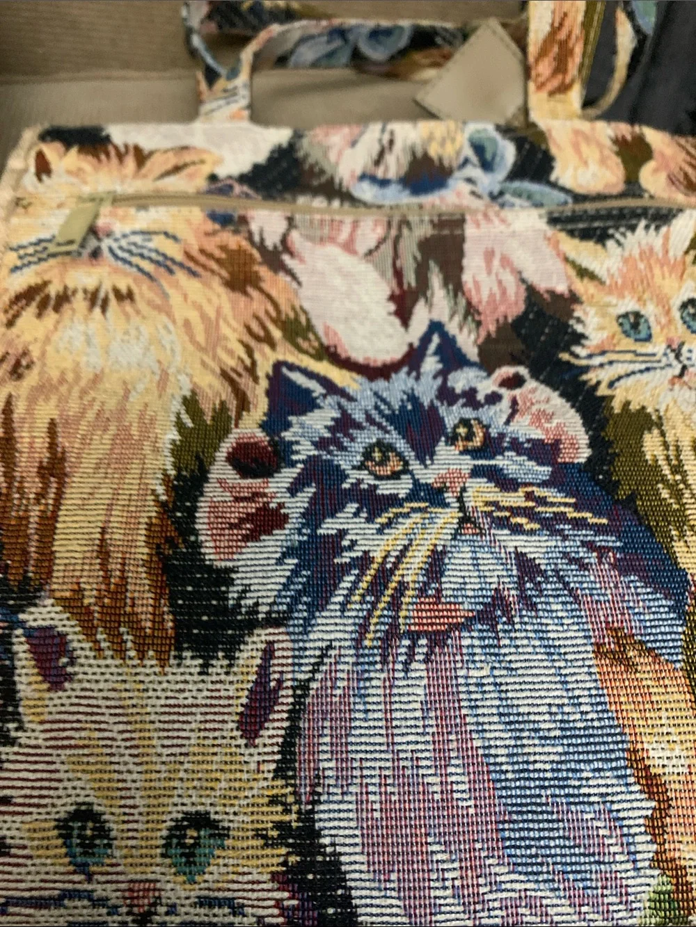 Unbranded Multicolor Tapestry Cat Tote Bag